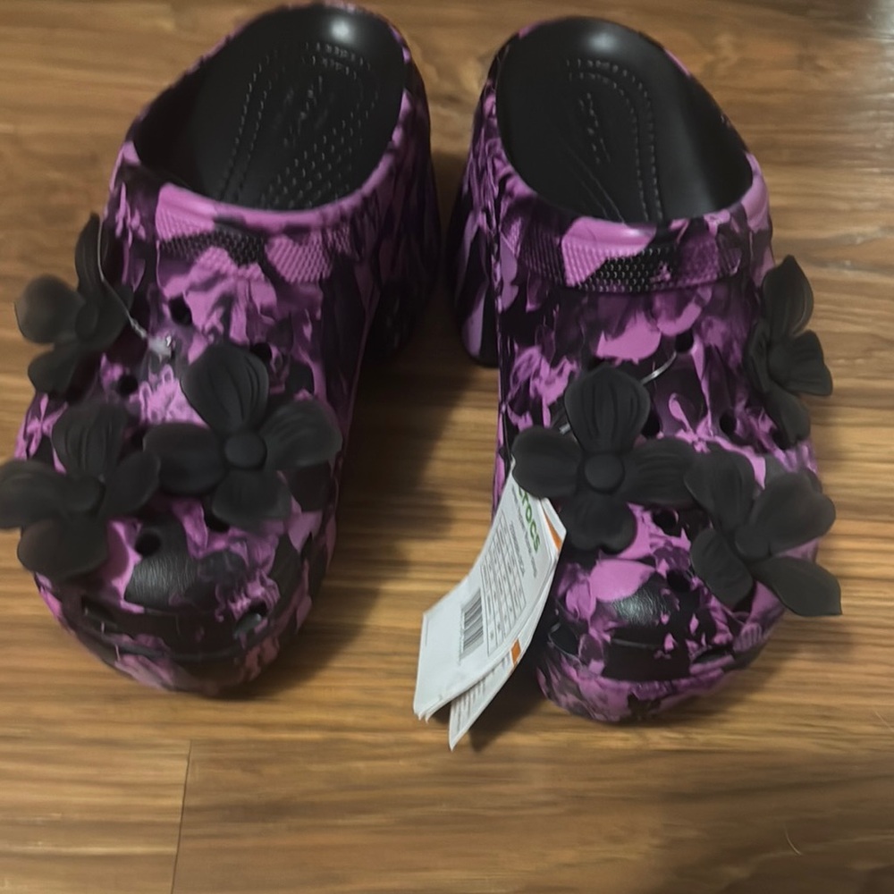 CROCS Purple and Black Platform Shoes with Perforated Design